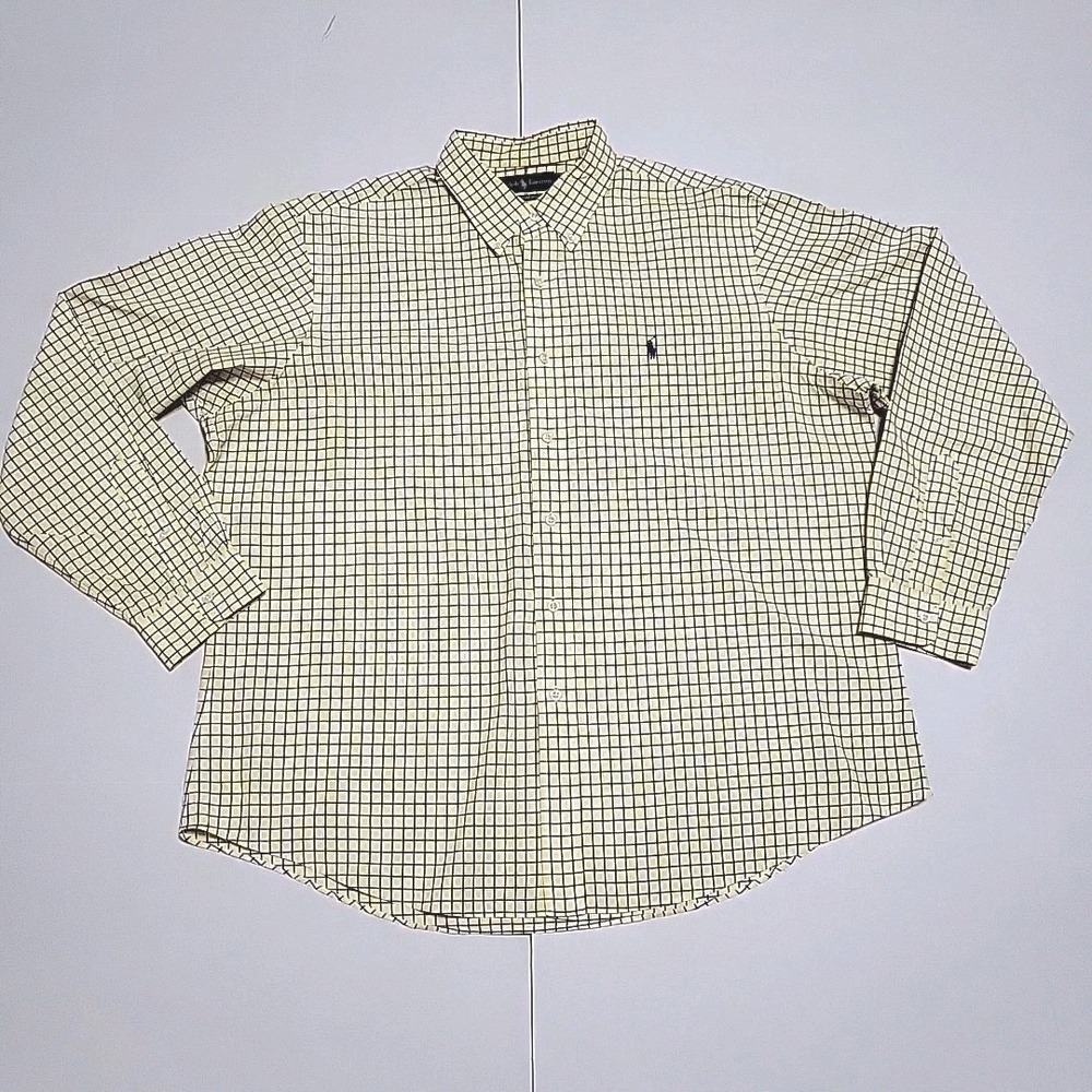 Ralph Lauren Polo Mens XXL Costume Fit Yellow Pony Plaid Long Sleeve Dress Shirt